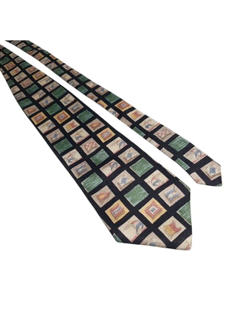 Nautica Mens Necktie Silk Nautical Flags Ocean Boat Graphic Black Vintage Gift